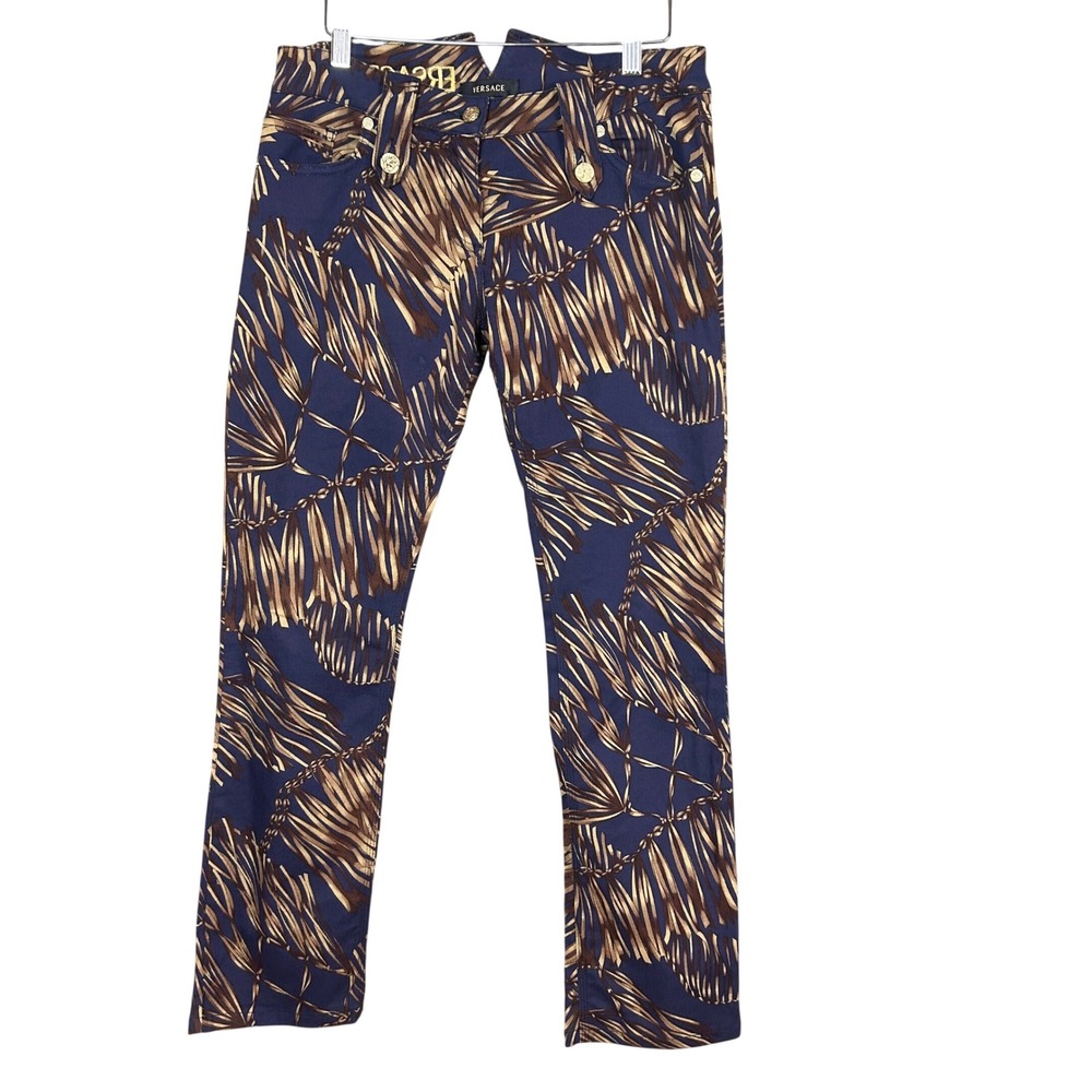 Versace 90s Pants Medusa Size 29 Glam Palm Chain Print Gold Button Mobwife Italy